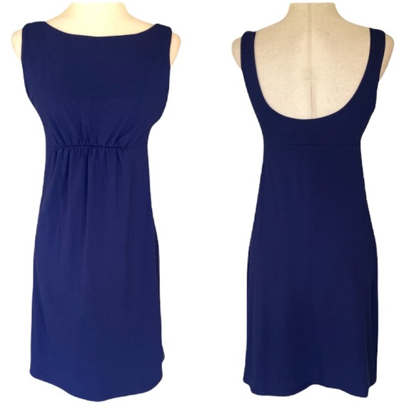 NWT Susana Monaco Navy Blue Gather Empire Waist Scoopback Tunic Dress - L - Picture 1 of 12